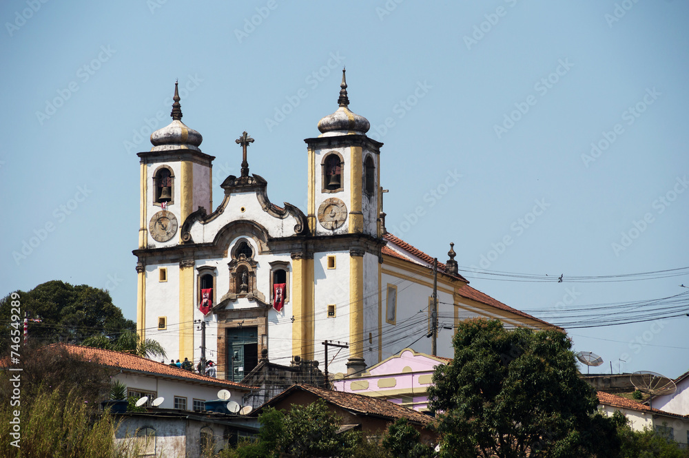 Part of the facade of the Matriz de Santa Efigênia church in Ouro Preto