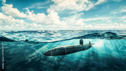 a military nuclear submarine floating on the surface of the ocean photo