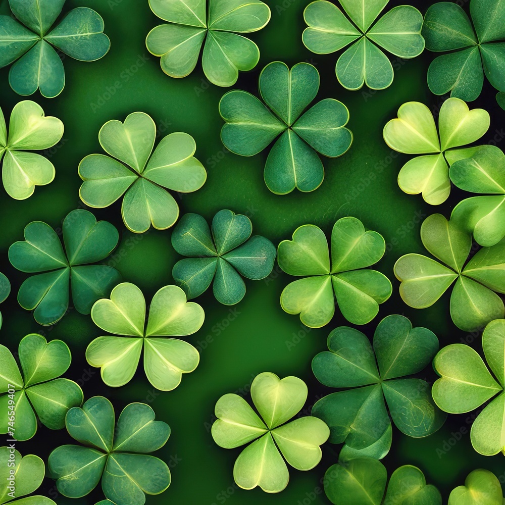 clover leaves on a green background with space for text. St. Patrick's Day banner. clover leaves on a green background with space for text. St. Patrick's Day banner.