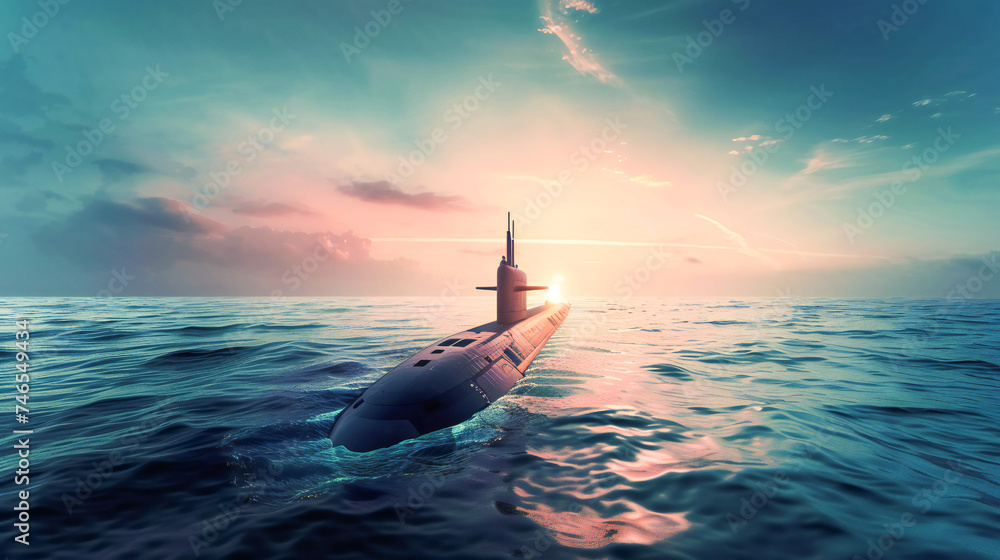 a military nuclear submarine floating on the surface of the ocean