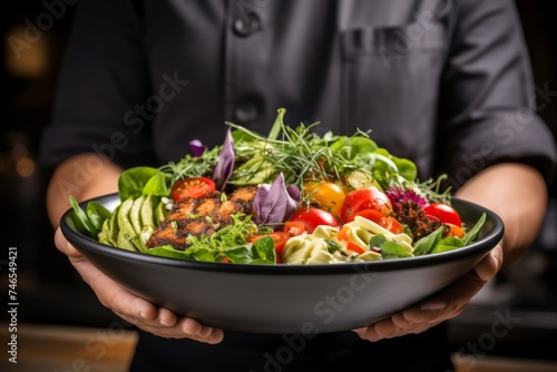 Delicious and colorful vegetable salad bowl with ingredients for nutritious and healthy meal