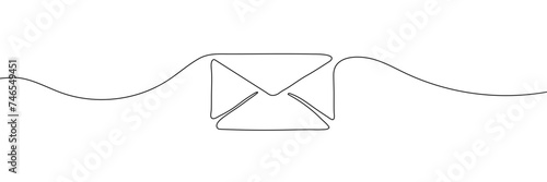 One line drawing of envelope icon isolated on white background