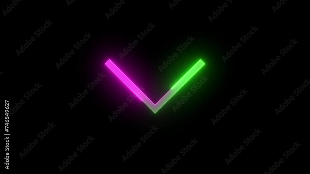 Neon chevron down icon green pink color glowing animation black background Neon chevron down icon green pink color glowing animation black background