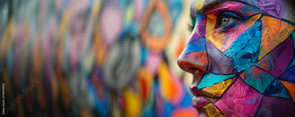 Fototapeta premium Colorful street art with portrait