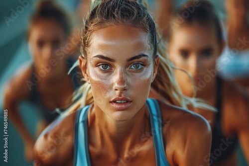 Detail of a determined female athlete's face, highlighting her focus and intensity © svastix