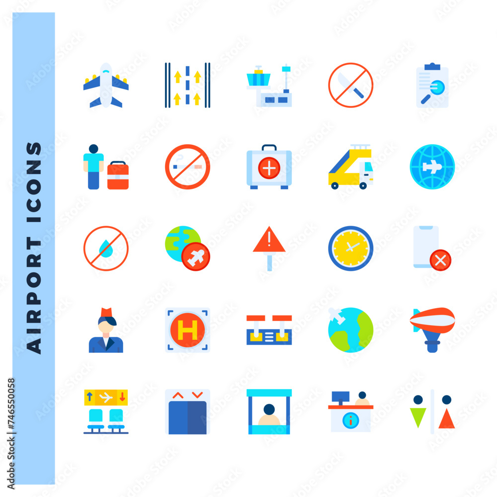 25 Airport Flat icons pack. vector illustration.