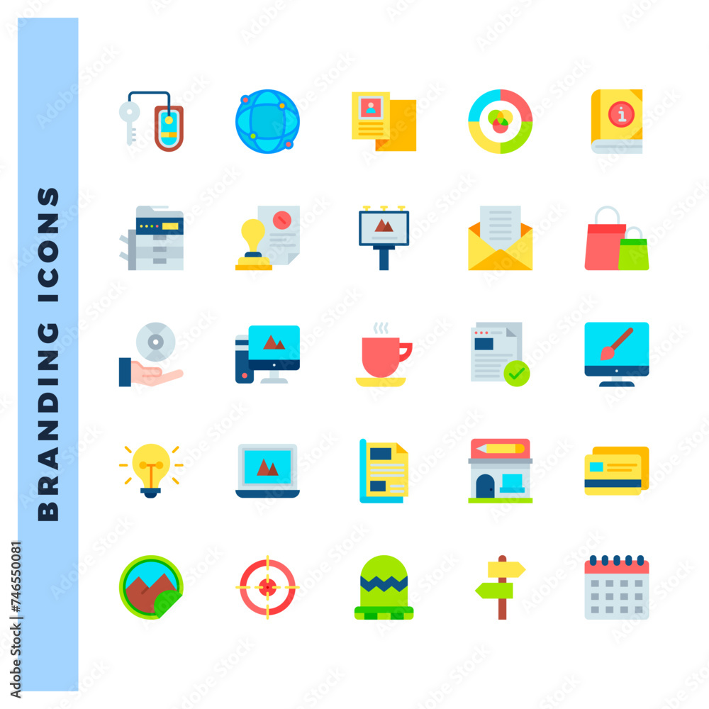 25 Branding Flat icons pack. vector illustration.