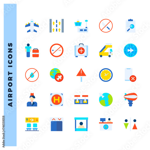 25 Airport Flat icons pack. vector illustration.
