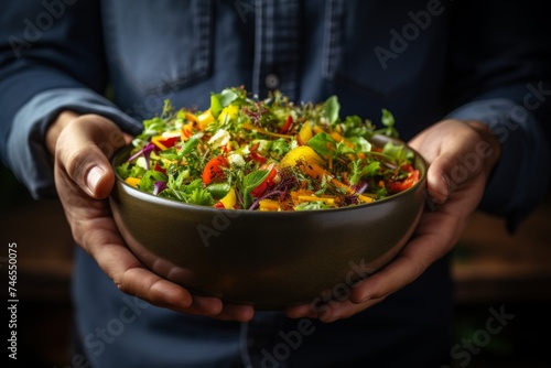 Vegetable salad bowl with colorful fresh ingredients for meal.