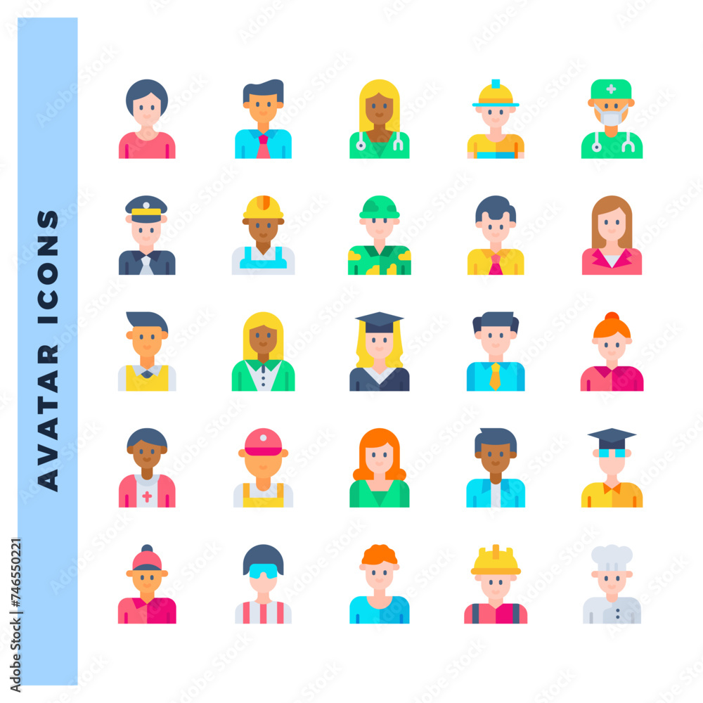 25 Avatar Flat icons pack. vector illustration.