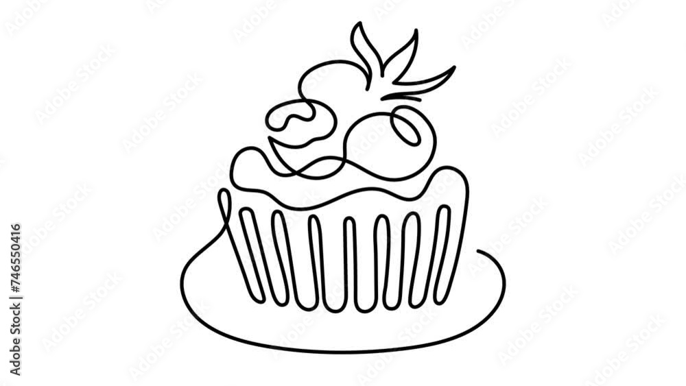 Single continuous one line art of pancakes with strawberries. Concept design sketch outline drawing. Animation of one line. Single continuous one line art of pancakes with strawberries. Concept design sketch outline drawing. Animation of one line.