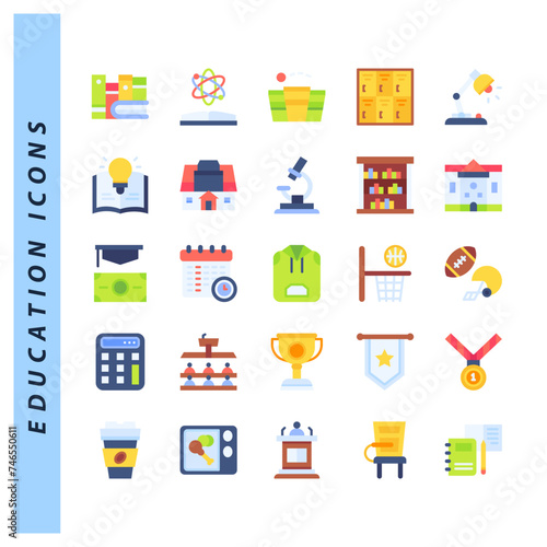 25 Education Flat icons pack. vector illustration.