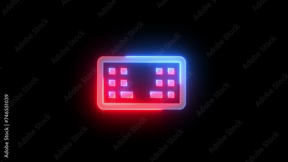 Neon keyboard split icon blue red color glowing animation black background Neon keyboard split icon blue red color glowing animation black background