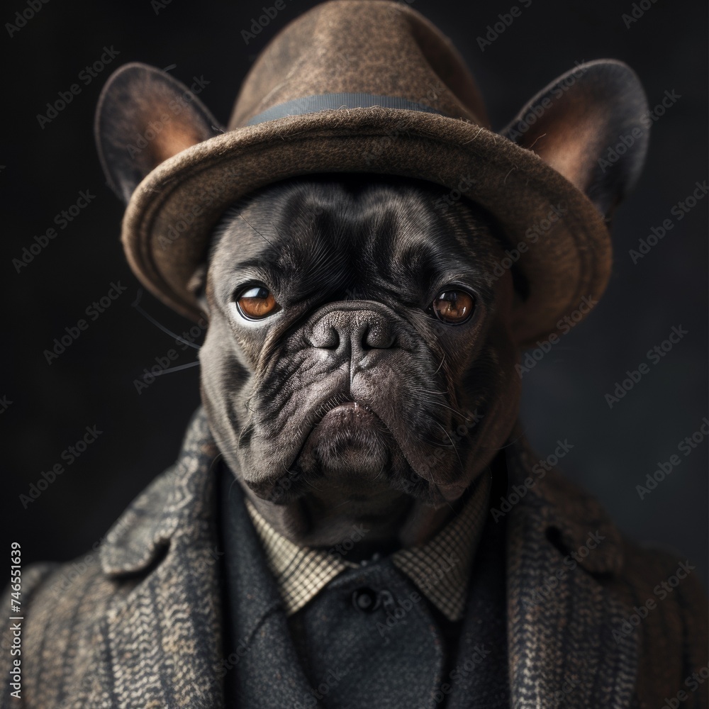 French Bulldog in Suit and Hat