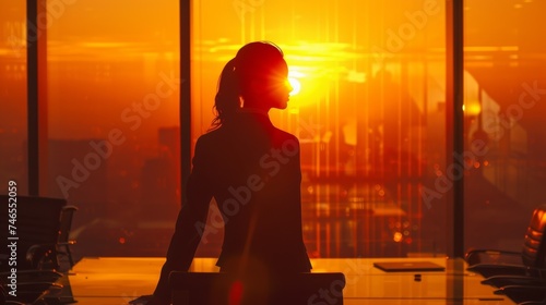 Silhouette Businesswoman at Desk Warm Colors © Custom Media