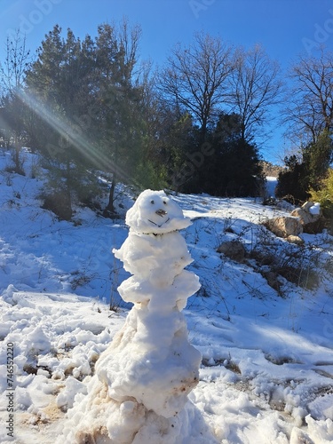 bear in the snow  snowman