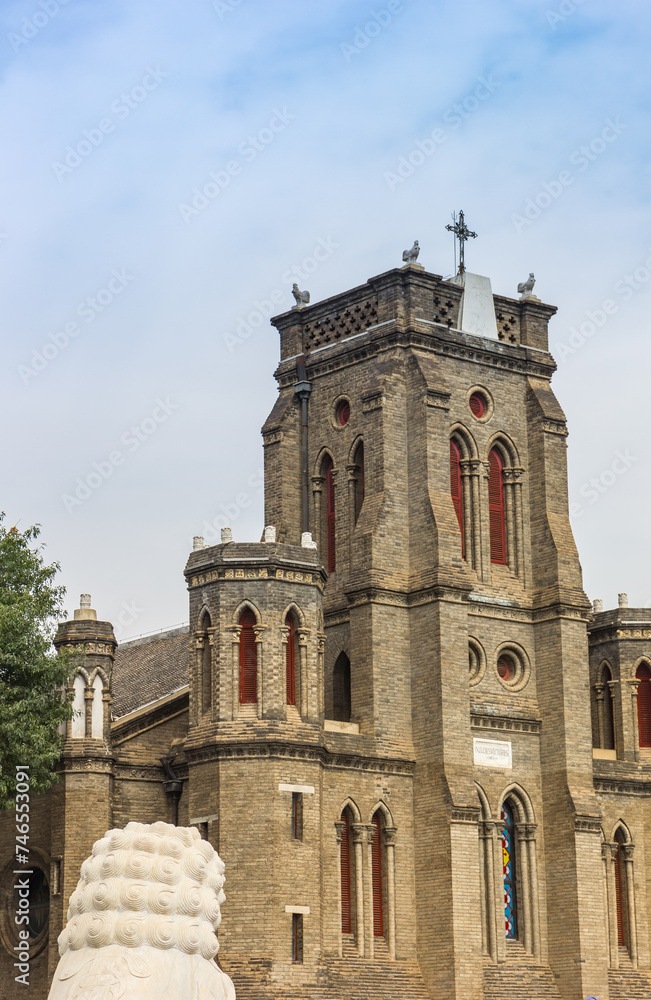 Fototapeta premium Tower of the Lady of Victory Church in Tianjin, China