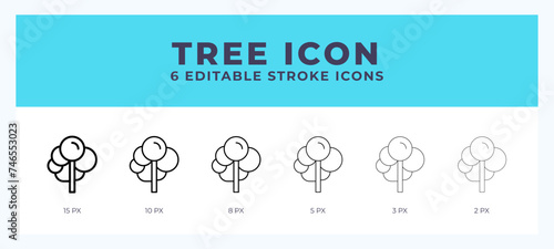 Tree line icon illustrations with editable strokes.