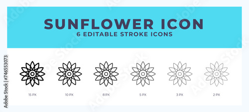 Sunflower icon in thin line. Bold line. Regular line. Editable stroke.