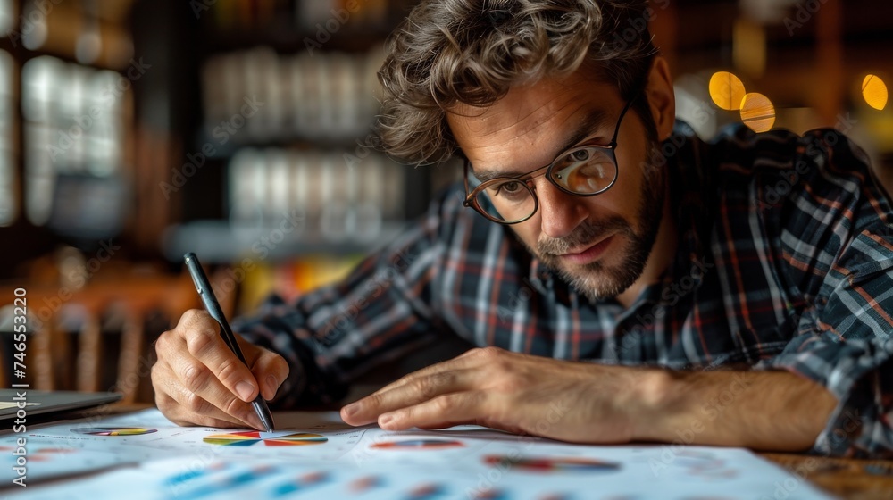 Man Sitting at Table Writing on Piece of Paper Man Sitting at Table Writing on Piece of Paper
