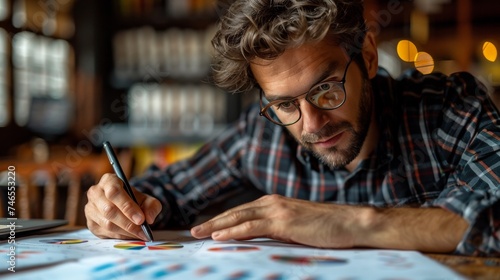 Man Sitting at Table Writing on Piece of Paper
