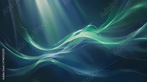 3-D, Abstract Background, Glowing ethereal wisps of light across green canvas  photo