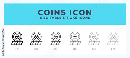 Coins line icon for websites and apps. Vector illustration with editable stroke.