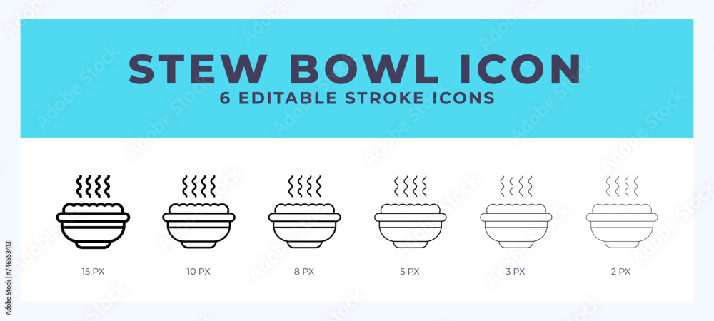 Stew bowl icon symbol. Outline. Lineal icon with editable stroke. Stew bowl icon symbol. Outline. Lineal icon with editable stroke.