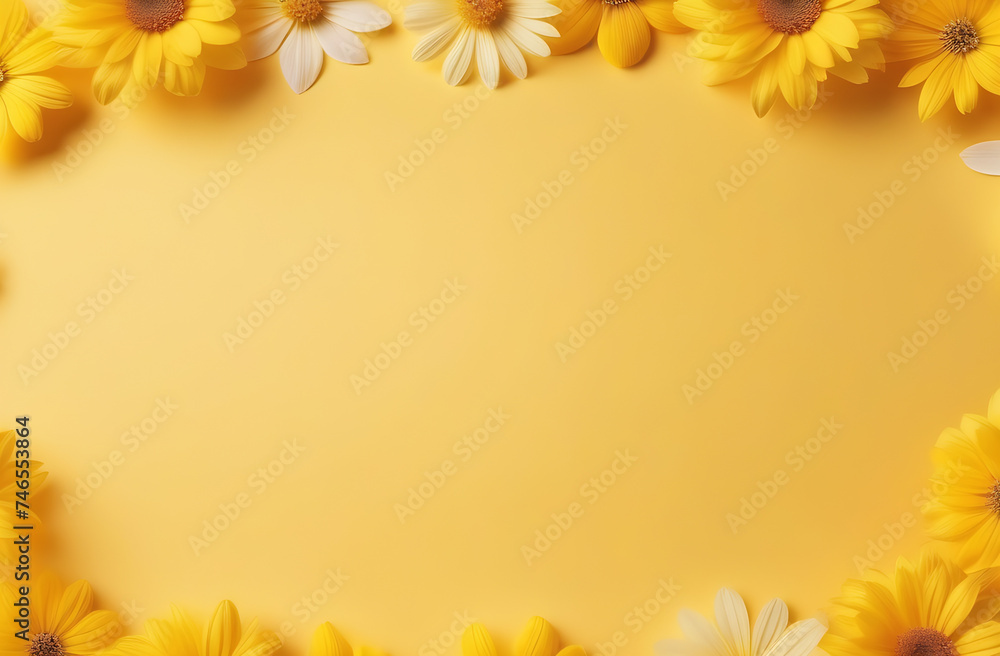 banner for a greeting card in yellow tones surrounded by flowers banner for a greeting card in yellow tones surrounded by flowers
