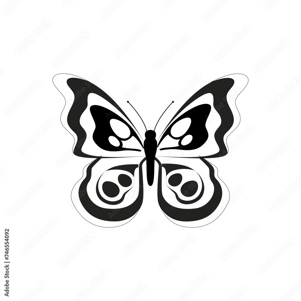 Butterfly icon graphic black white isolated sketch illustration vector. Modern seamless pattern of monarch butterfly contours on white background Butterfly icon graphic black white isolated sketch illustration vector. Modern seamless pattern of monarch butterfly contours on white background