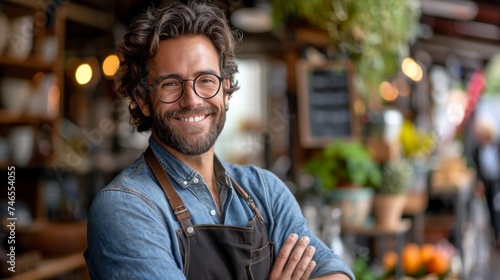 Smiling Man in Glasses and Apron