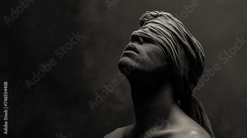 A monochromatic portrayal of a pensive, blindfolded figure, expressing themes of introspection and the unknown. It's an artistic and evocative image suitable for thought-provoking articles