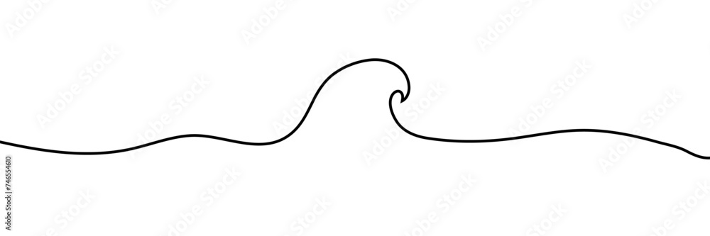 Sea wave one line drawing art. Abstract wave continuous line