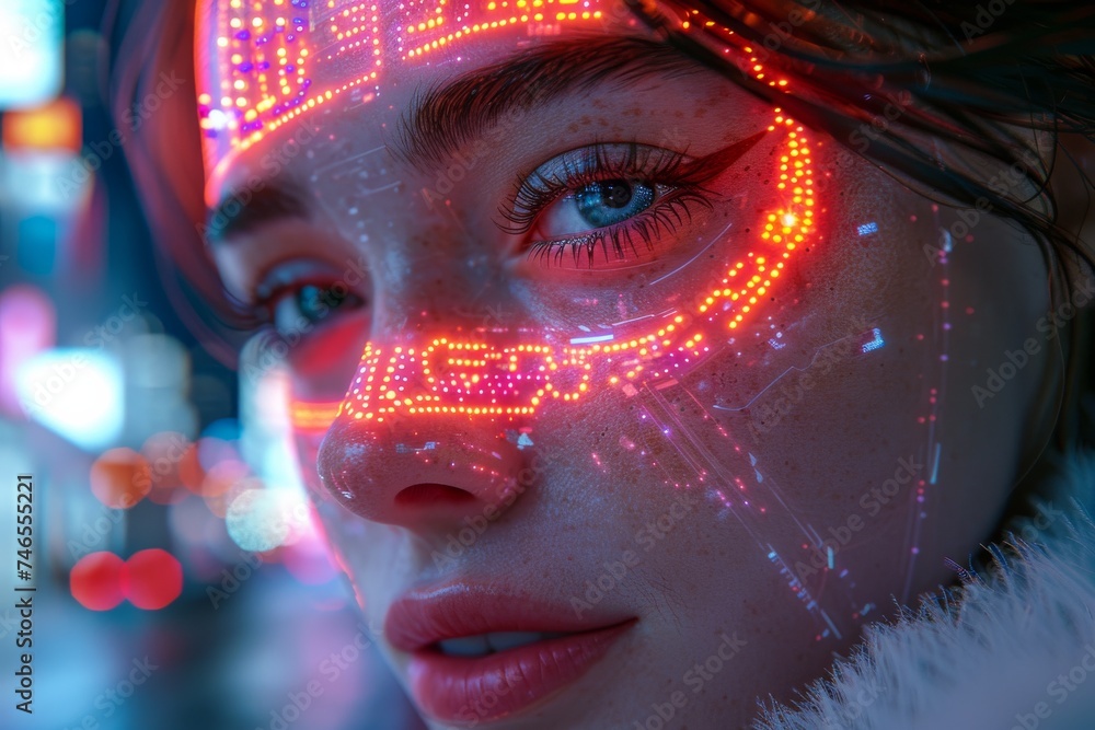 Womans Face Illuminated by Bright Lights Womans Face Illuminated by Bright Lights
