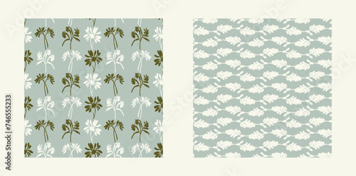 Modern botanical minimal wildflower vector pattern set. Summer gender neutral pressed flower silhouette background. Simple nature floral paper cut out wallpaper for wedding, hedgerow decor repeat.