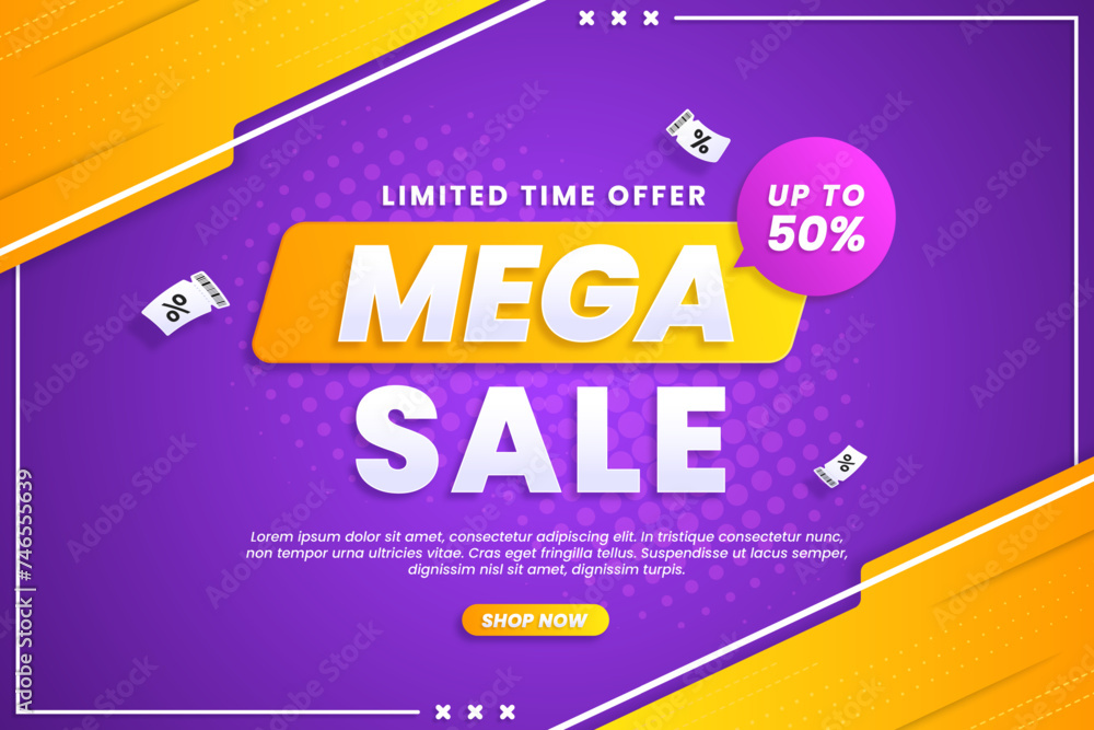 Gradient mega sale banner with discount to promote your business