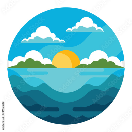  Ocean in circle flat vector illustration on white background