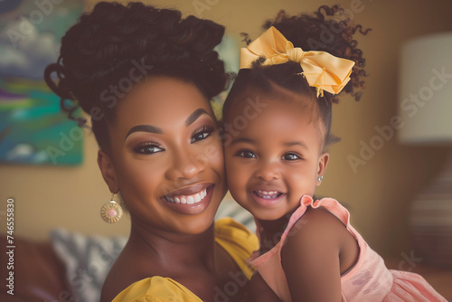 Portrait of happy african american mommy and her cute little daughter. World Children Protection Day. Mother's Day © Olivia