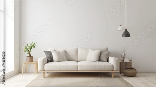 Modern liveing room interior style with empty wall