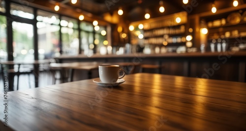  Cozy caf? ambiance with warm lighting and a single coffee cup © vivekFx