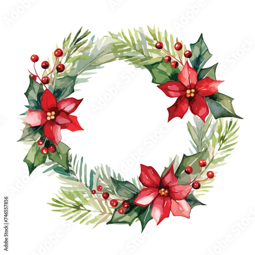 Watercolor Christmas Wreath Clipart Isolated on White