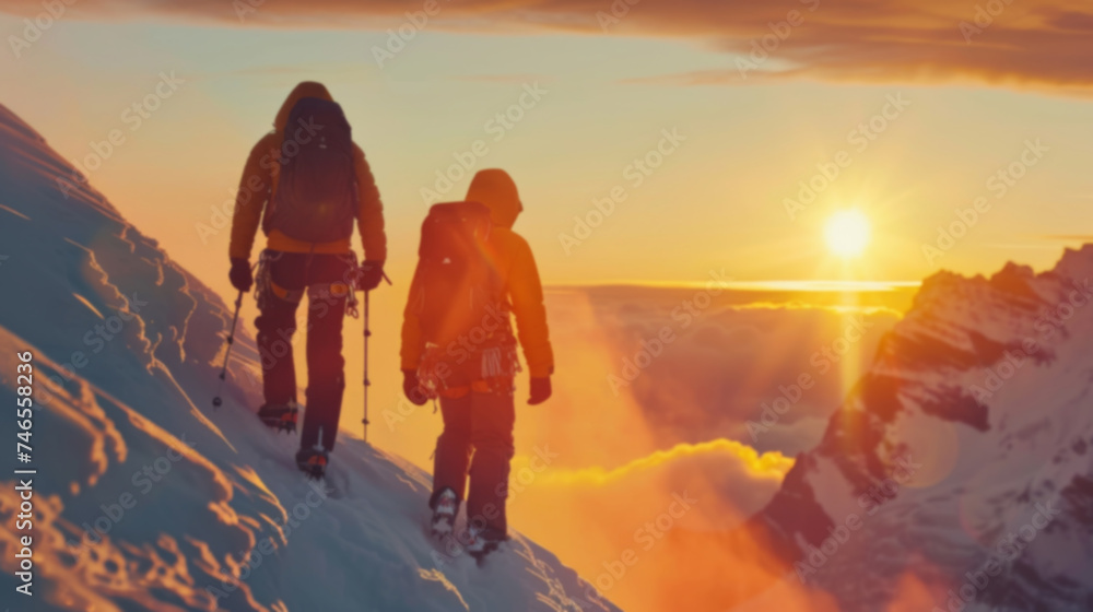 silhouette climbers manage to ascend to the summit a mountain sunset after hard teamwork,reaping the rewards collaboration to achieve common goals and accomplishments, attaining success through effort