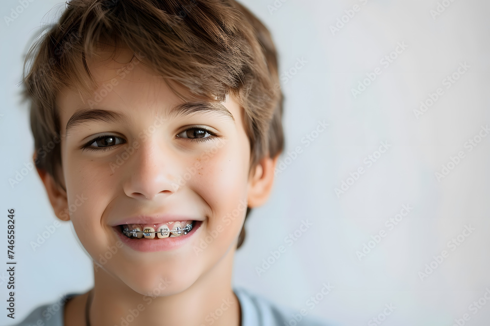 Closeup portrait of smiling child with dental braces Closeup portrait of smiling child with dental braces