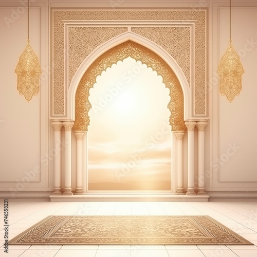 a large empty white frame mockup in a room,regal distinct Indo-Islamic architecture style, sunlight warm with generative ai