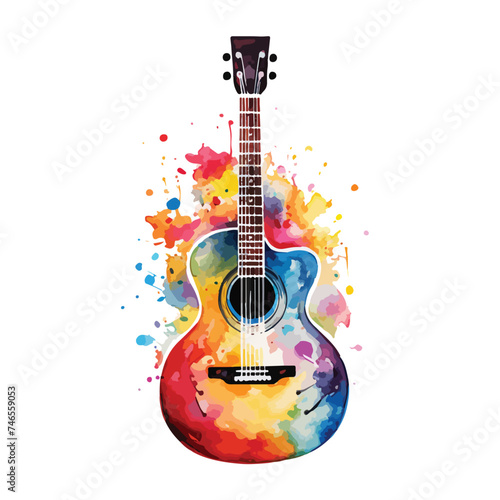 Watercolor Guitar Clipart  Isolated on White Background