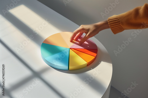 Hand Adjusting Colorful Pie Chart Segments for presentation. Business concept.. photo