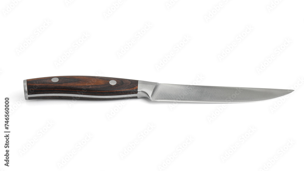 One sharp knife with wooden handle isolated on white One sharp knife with wooden handle isolated on white
