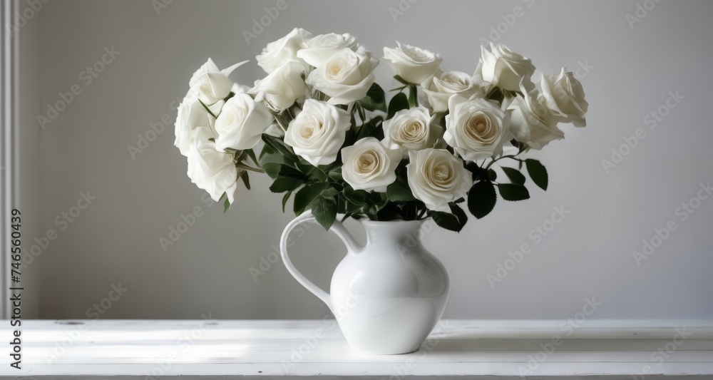  Elegance in simplicity - A bouquet of white roses in a classic vase