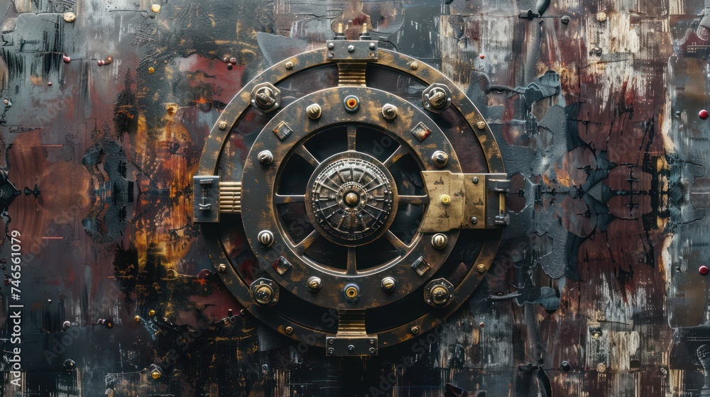 A creative depiction of a fortified bank vault adorned with a shield, symbolizing the strength of security measures within banking systems.
