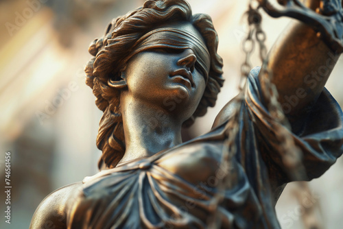 Photography Close up statue of Lady Justice. Generative AI